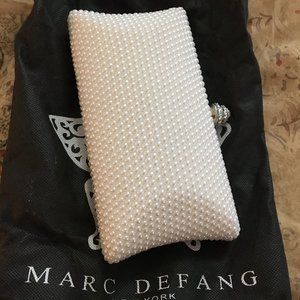 Marc Defang Ivory Beaded Clutch w/Silver Chain